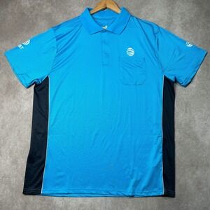 AT&T Mens Dry-Fit Polo Shirt 2XL Blue Navy Micro Stripe Short Sleeve Logo Pocket